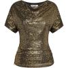 imageGRACE KARIN Women 2024 Summer Sequin Top Cowl Neck Batwing Sleeve Ruched Sparkly Glitter Party BlouseGold Black