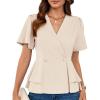 imageGRACE KARIN Womens Business Casual Outfits Business Casual Peplum Tops Short Sleeve V Neck Wrap Blouses Summer ShirtsApricot