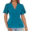 imageGRACE KARIN Womens Business Casual Outfits Business Casual Peplum Tops Short Sleeve V Neck Wrap Blouses Summer ShirtsBlue Green