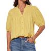 imageGRACE KARIN Womens Floral Button Down Shirts 2025 Puff Half Sleeve V Neck Summer Casual Loose Chiffon Blouse TopsYellow Polka Dots