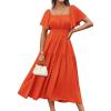 imageGRACE KARIN Womens Summer Short Sleeve Square Neck Smocked Waist Casual Vacation Tiered Flowy Maxi DressOrange
