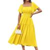 imageGRACE KARIN Womens Summer Short Sleeve Square Neck Smocked Waist Casual Vacation Tiered Flowy Maxi DressYellow