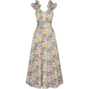 imageGRACE KARIN 2025 Womens Summer Floral Print Dress Sleeveless Casual Flowy Sundress A Line Ruffle Wedding Guest OutfitBlue Yellow Floral