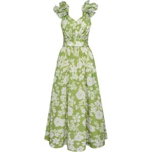 imageGRACE KARIN 2025 Womens Summer Floral Print Dress Sleeveless Casual Flowy Sundress A Line Ruffle Wedding Guest OutfitGreen Floral