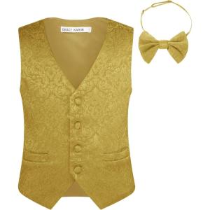 imageGRACE KARIN Boys Formal Suit Vest 4 Button 2 Piece Tuxedo Dress Vest with Bow Tie 512YGold
