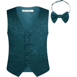 imageGRACE KARIN Boys Formal Suit Vest 4 Button 2 Piece Tuxedo Dress Vest with Bow Tie 512YGreen