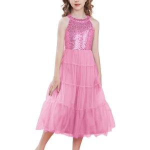 imageGRACE KARIN Girls Halter Neck Sequin Dress Sparkly Formal Party Prom Pageant Graduation Tulle Dresses Size 512Pink