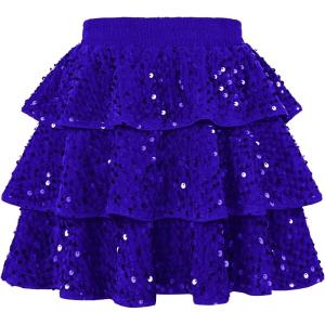 imageGRACE KARIN Girls Sequin Skirt Girls Fashion Party Three Layer Ruffle Skirt 514YDark Blue