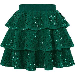 imageGRACE KARIN Girls Sequin Skirt Girls Fashion Party Three Layer Ruffle Skirt 514YDark Green