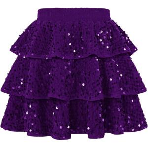 imageGRACE KARIN Girls Sequin Skirt Girls Fashion Party Three Layer Ruffle Skirt 514YDark Purple