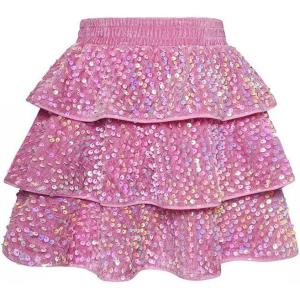 imageGRACE KARIN Girls Sequin Skirt Girls Fashion Party Three Layer Ruffle Skirt 514YPink Multicoloured