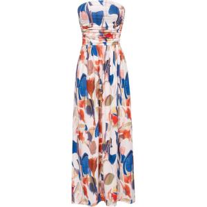 imageGRACE KARIN Women Strapless Casual Loose Ruched Long Maxi Dress with PocketsBlue Brown