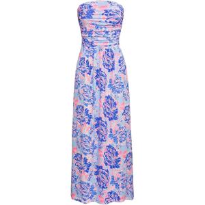imageGRACE KARIN Women Strapless Casual Loose Ruched Long Maxi Dress with PocketsBlue Floral