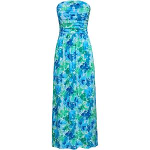 imageGRACE KARIN Women Strapless Casual Loose Ruched Long Maxi Dress with PocketsBlue Green Floral