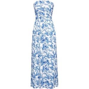imageGRACE KARIN Women Strapless Casual Loose Ruched Long Maxi Dress with PocketsBlue Leaves White