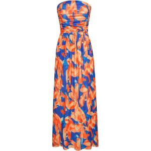 imageGRACE KARIN Women Strapless Casual Loose Ruched Long Maxi Dress with PocketsBlue Orange