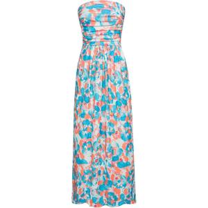 imageGRACE KARIN Women Strapless Casual Loose Ruched Long Maxi Dress with PocketsBlue Orange Flower
