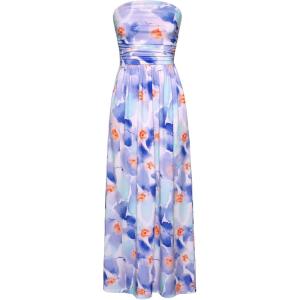 imageGRACE KARIN Women Strapless Casual Loose Ruched Long Maxi Dress with PocketsBlue Purple Floral