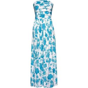 imageGRACE KARIN Women Strapless Casual Loose Ruched Long Maxi Dress with PocketsBlue White Floral