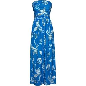 imageGRACE KARIN Women Strapless Casual Loose Ruched Long Maxi Dress with PocketsBlue White Ocean