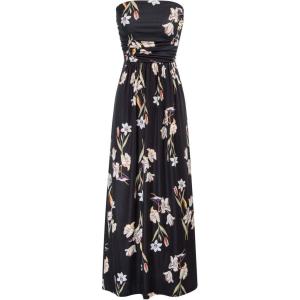imageGRACE KARIN Women Strapless Casual Loose Ruched Long Maxi Dress with PocketsFloral Black