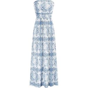 imageGRACE KARIN Women Strapless Casual Loose Ruched Long Maxi Dress with PocketsFloral White