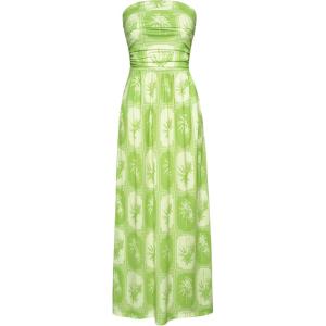 imageGRACE KARIN Women Strapless Casual Loose Ruched Long Maxi Dress with PocketsGreen White Coconut
