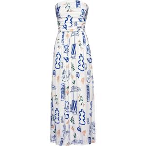 imageGRACE KARIN Women Strapless Casual Loose Ruched Long Maxi Dress with PocketsOcean