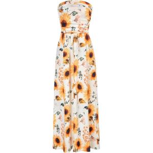 imageGRACE KARIN Women Strapless Casual Loose Ruched Long Maxi Dress with PocketsSunflower
