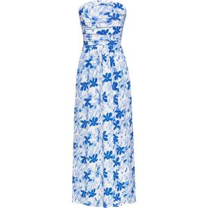 imageGRACE KARIN Women Strapless Casual Loose Ruched Long Maxi Dress with PocketsWhite Blue