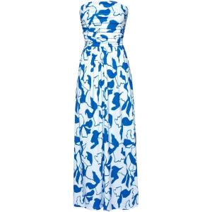 imageGRACE KARIN Women Strapless Casual Loose Ruched Long Maxi Dress with PocketsWhite Blue Floral