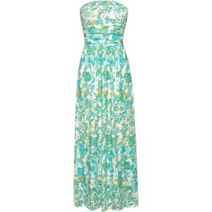 imageGRACE KARIN Women Strapless Casual Loose Ruched Long Maxi Dress with PocketsWhite Green Floral