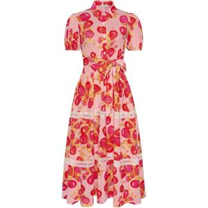 imageGRACE KARIN Womens 2025 Summer Floral Flowy Dresses Boho Tie Belt Short Puff Sleeve A Line Maxi Shirt Dress with PocketWhite Red