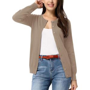 imageGRACE KARIN Womens Classic Long Sleeve Knit Cardigan Sweaters Casual Open Front Button Down Cardigan S3XLKhaki