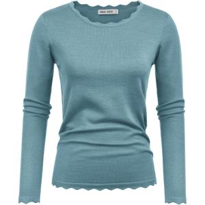 imageGRACE KARIN Womens High Stretchy Long Sleeve Pullover Sweater Blouse TopBlue Grey
