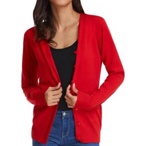 imageGRACE KARIN Womens Long Sleeve Button Down Vee Neck Classic Sweater Knit CardiganClassic Red
