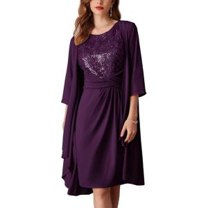imageGRACE KARIN Womens Sequin Dress Two Piece Mother of The Bride Dresses with Jacket Lace Formal Wedding Guest DressPurple