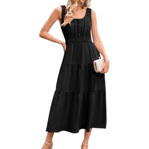 imageGRACE KARIN Womens Summer Casual Long Maxi Dresses 2025 Beach Vacation Flowy Tiered Sun Dress with PocketsBlack