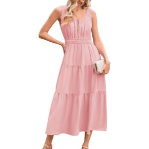imageGRACE KARIN Womens Summer Casual Long Maxi Dresses 2025 Beach Vacation Flowy Tiered Sun Dress with PocketsPink
