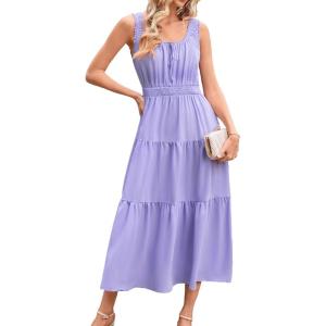 imageGRACE KARIN Womens Summer Casual Long Maxi Dresses 2025 Beach Vacation Flowy Tiered Sun Dress with PocketsPurple