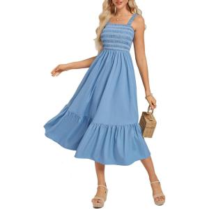imageGRACE KARIN Womens Summer Casual Maxi Dress Sleeveless Spaghetti Strap Striped Aline Flowy Beach Sun Dresses with PocketsGray Blue
