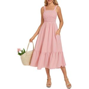 imageGRACE KARIN Womens Summer Casual Maxi Dress Sleeveless Spaghetti Strap Striped Aline Flowy Beach Sun Dresses with PocketsPink