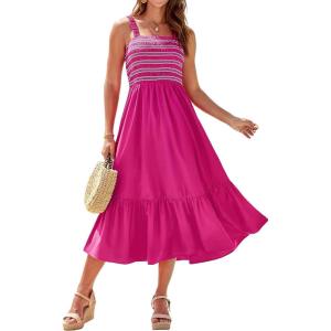imageGRACE KARIN Womens Summer Casual Maxi Dress Sleeveless Spaghetti Strap Striped Aline Flowy Beach Sun Dresses with PocketsRose Red