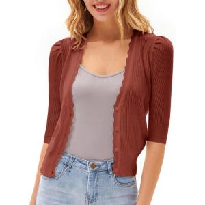 imageGRACE KARIN Womens Sweater Cropped Cardigan Knit Shrugs for Dresses Tops Button Down Lightweight SoftRust