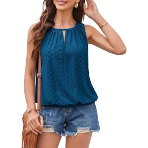 imageGRACE KARIN Womens Tank Tops V Neck Dressy Casual Cami Sleeveless Camisole Blouses Eyelet Shirts Summer Tank TopsNavy