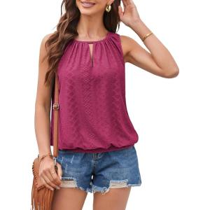 imageGRACE KARIN Womens Tank Tops V Neck Dressy Casual Cami Sleeveless Camisole Blouses Eyelet Shirts Summer Tank TopsRose