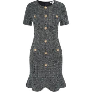 imageGRACE KARIN Womens Tweed Dress 2024 Fall Short Sleeve Button Bodycon Elegant Work Mini Dress Casual Dresses with PocketBlack