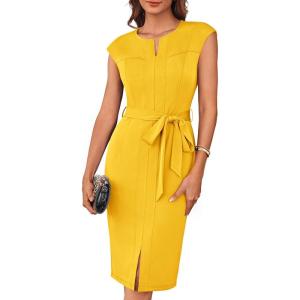 imageGRACE KARIN Womens Wear to Work Dresses Cap Sleeve Bodycon Midi Business Casual Outfits Office Attire Pencil Church DressYellow