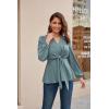imageGRACE KARIN 2024 Womens Elegant Peplum Tops V Neck Tie Front Long Sleeve Shirts Tops BlouseGrayl43