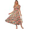 imageGRACE KARIN Womens Elegant Floral Summer VNeck Ruffle Sleeve Empire Waist ALine Casual Maxi Tiered Dress with PocketsRed Blue